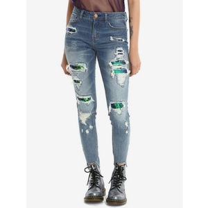 Almost Famous Sequin Distressed Skinny Jeans